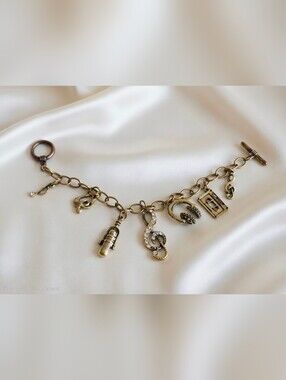 Antique Gold-Tone Musical Note Charm Bracelet with Mixed Charms